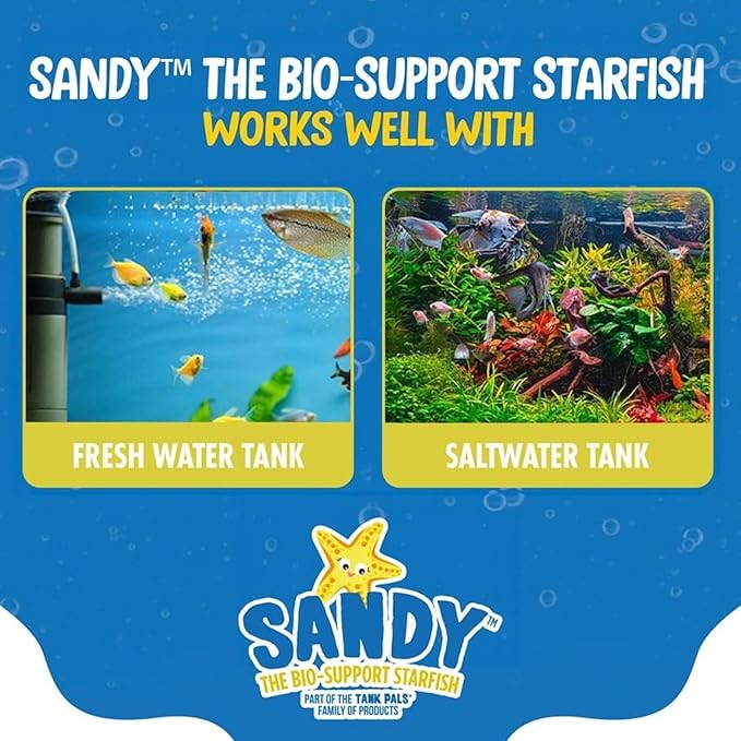 Sandy The Bio-Support Starfish - 1 Pack, Yellow- Promotes A Healthy Balanced Aquarium Ecosystem, Probiotic Growth, Tank Environment Control