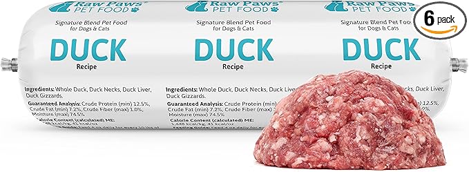 Raw Paws Signature Blend Pet Food for Dogs & Cats - Duck Recipe, 3-lb Rolls (6 Pack) - Fresh Pet Food Made in USA - Natural Rolls - Raw Frozen Duck Dog Food - Raw Dog & Cat Food