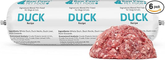 Raw Paws Signature Blend Pet Food for Dogs & Cats - Duck Recipe, 3-lb Rolls (6 Pack) - Fresh Pet Food Made in USA - Natural Rolls - Raw Frozen Duck Dog Food - Raw Dog & Cat Food