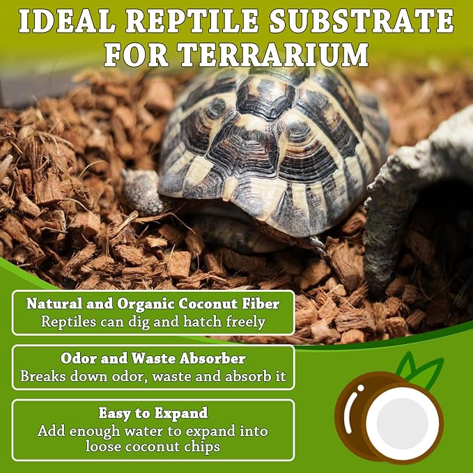 ZeeDix Coconut Husk for Reptiles, Organic Coconut Fiber Reptile Terrarium Substrate, Coco Husk Chips Reptile Bedding for Snakes, Tortoises, Ball Python, Geckos, Lizards, Hermit Crab, Tarantula