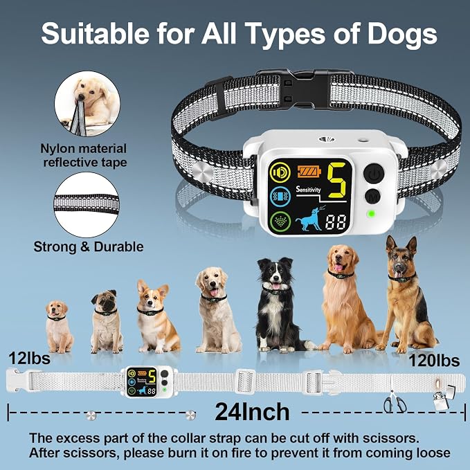 Citronella Bark Dog Collar [1*Refill] Spray Dog Collar, with 5 Adjustable Sensitivity, Beep+Vibration+Spray 5 Working Modes Citronella Bark Collar, IP66 Waterproof Dog Spray Collar for L/M/S