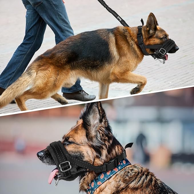 SlowTon Soft Dog Muzzle, Adjustable Padded Nylon Muzzle for Large Medium Dogs Anti Chewing Barking Biting, Allow Dog Pant & Drink (Black, S)