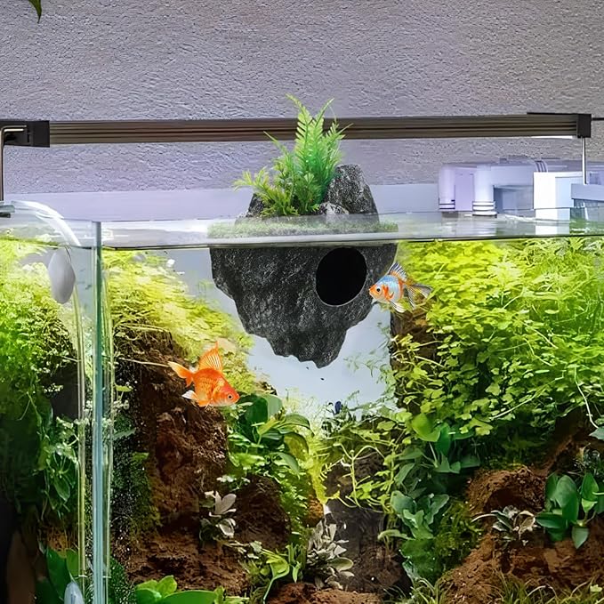 Toddmomy 2 Pack Floating Aquarium Decor, Realistic Resin Pumice Stone with Suction Cups, Suspending Fish Tank Decorations for Betta, Large/Medium Underwater Rock Landscape, 5.11 Inch