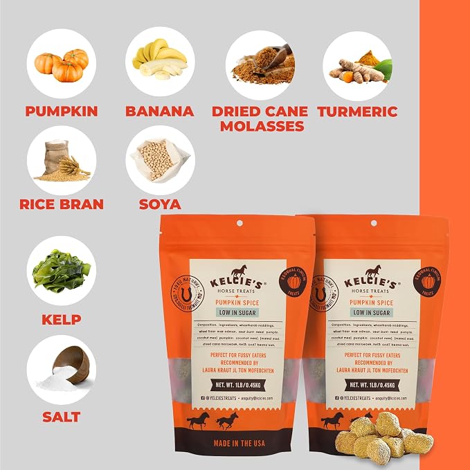 Kelcies Pumpkin Spice Horses Treats - Low Sugar, Starch, and Carbohydrates | Healthy Treats for Horse Supports Superior Digestion 2 Pounds (Pack of 2)