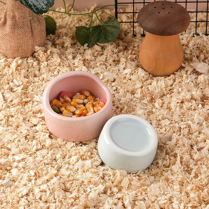 VanEnjoy 2 Pack Medium Hamster Food Bowl Ceramic Guinea Pig Food Dish No Spill Hamster Food and Water Bowl Small Animal Food Bowl - Pink and Blue