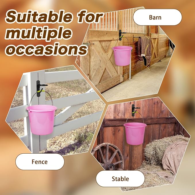 Dunzy 6 Pcs Bucket Hooks for Horses Bucket Holder Metal Equestrian Water Hook Hangers Horse Stalls Feed Barn Farmhouse Supplies(Black)
