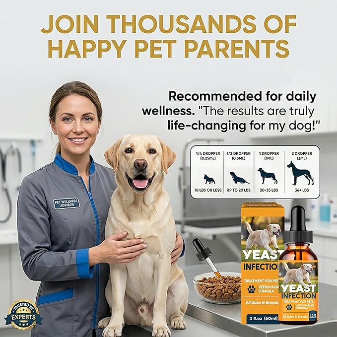 Yeast Infection Treatment for Dogs, Dog Ear Infection Treatment and Anti Yeast Drops, Natural Itch Relief for Skin and Ears, Natural Ingredients Gentle Daily Dogs & Cats Care, 2 Fl Oz