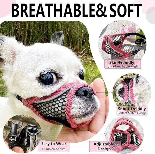 Dog Muzzle, Soft Mesh Muzzles for Small Dogs, Chihuahua Shih Tzu Yorkie Pom, Short Snout Mouth Guard for Barking Biting Grooming, Breathable Adjustable Puppy Muzzle(Cherry-red, XS)