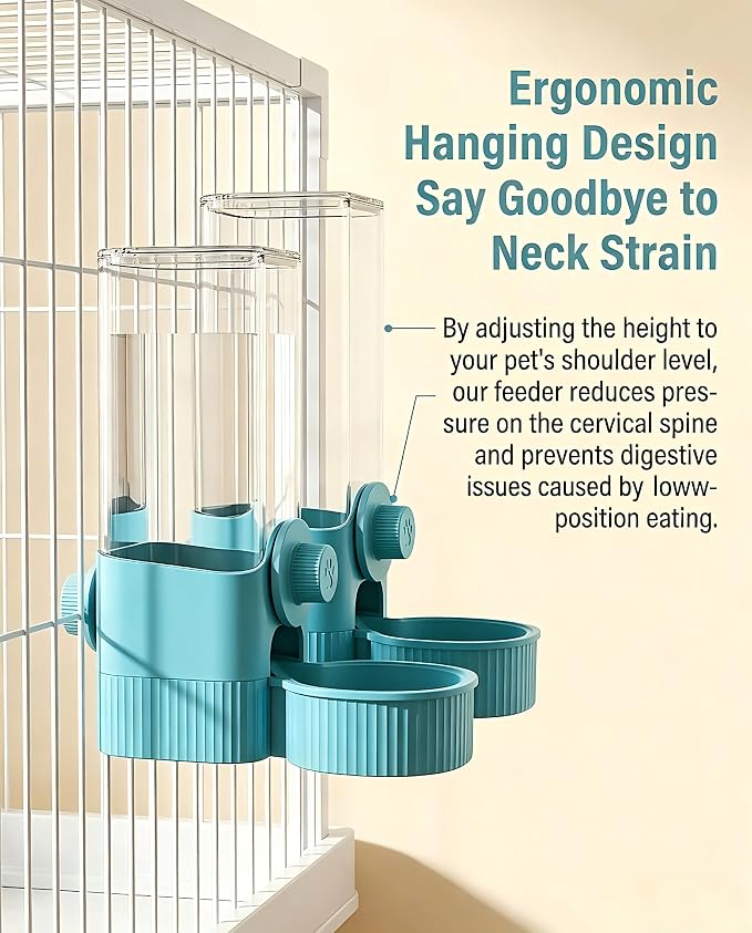 Hanging Automatic Bunny Feeder & Water Dispenser Set - gravitydesign Food Bowl and Waterer for Rabbits, Guinea Pigs, Chinchillas，Food Water Bowl, Small Animals Feeder for Cages