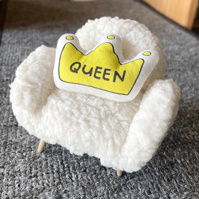Hamster Mini Cotton Sofa Chair, Small Animal Blue Red Bed Cozy with Pillow, Cage Decor Photo Toys, Relax Habitat House Accessories, Sleep Pad Rest Nest for Hamster, Mice, Rat. (White Sofa)