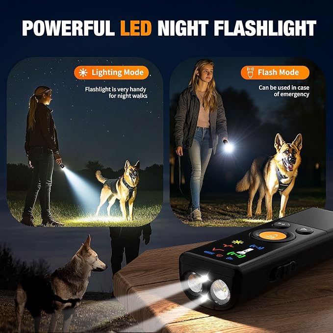 Ahbrother's Dog Bark Deterrent Devices 2X Power Anti Barking Device for Dogs, Ultrasonic Dual Emitters, 4 Training Modes Barks No More Indoors Outdoors Behavior Correct Safe & Humane Rechargeable