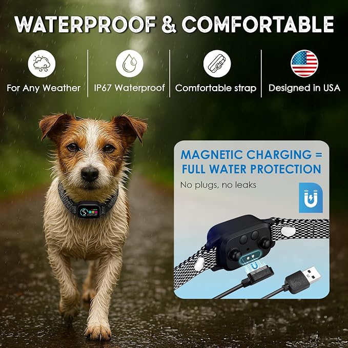 Bark Collar for Small Dogs 8-40 Ibs - No Shock Anti Barking Collar with Al Chip - 3 Modes & 5 Sensitivity Levels - Waterproof, Rechargeable, Magnetic Charging - Humane, Effective Training (Black)