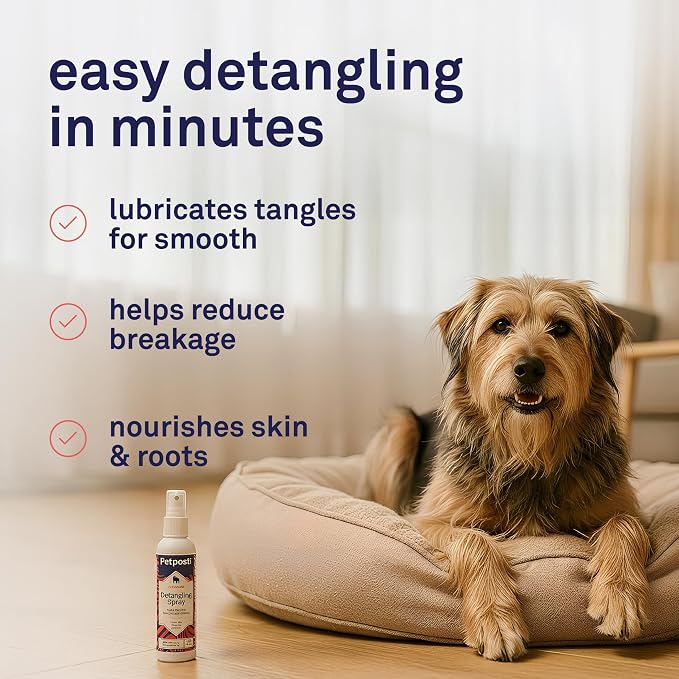 Petpost | Detangling Spray for Dogs with Knots, Mats & Tangles - Naturally Rejuvenating Dog Hair Detangler for Healthier, Shinier, Stronger Fur - Oatmeal, Aloe, and Vitamin E Formula 8 oz.