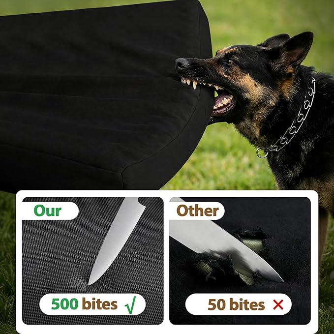 RRPETHOME 3" Chew Proof Indestructible Dog Bed for Large Aggressive Chewers,Durable Tough Fabir Chew Resistant Crate Dog beds for Large Dog & Puppy,Orthopedic Egg Foam Kennel Mat Pad Black 36x27x3
