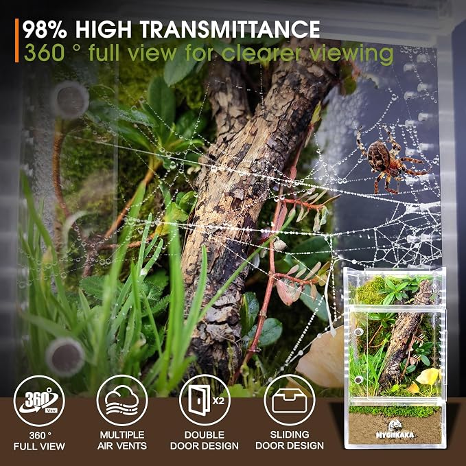 MYGIIKAKA Jumping Spider Enclosure Accessories, Tarantula Spider Box, Bug Cage, Praying Mantis Habitat Enclosure, Snail Insect Terrarium, Caterpillar Habitat (3x3x6 inch)