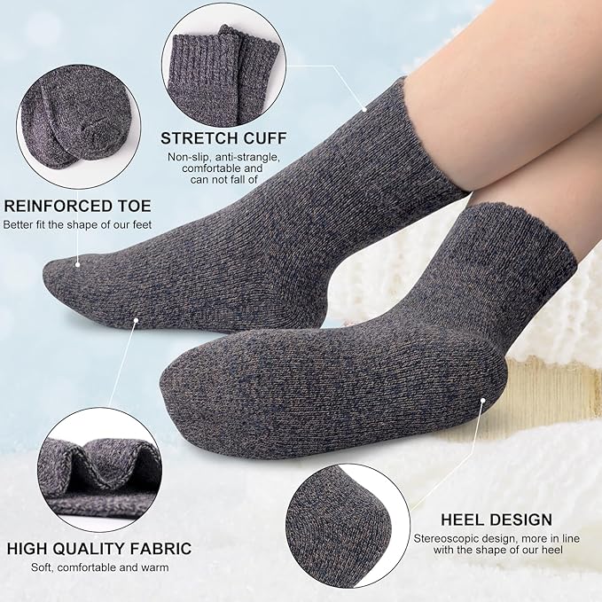 Justay 5 Pairs Womens Wool Socks Thick Warm Winter Socks Casual Cozy Socks Vintage Knit Crew Socks Gift for Women