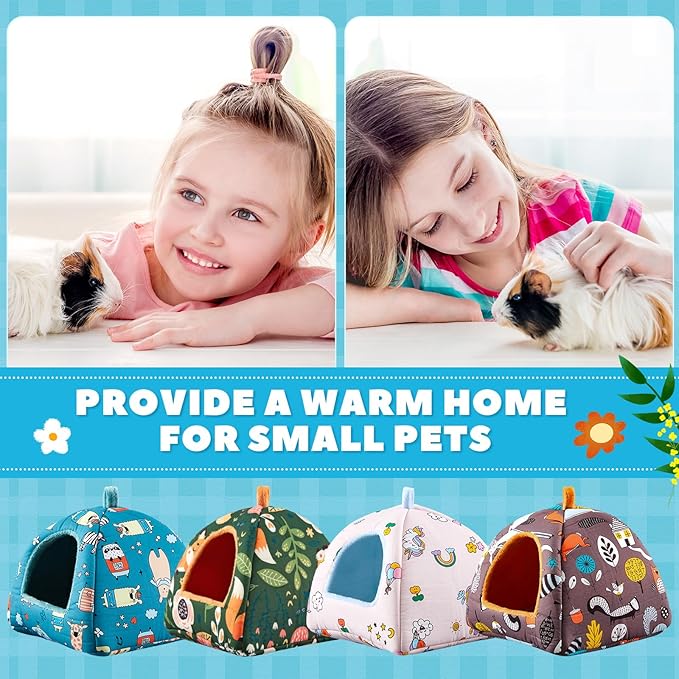 Cinnvoice 4 Pcs Hamster Hideout, Hamster Bed Tunnel, Washable Small House Cage Accessories for Dwarf Rabbits Hedgehog Chinchillas Hamsters Ferrets Bearded Dragons Birds and Rats(Forest, 7 x 6.7 in)