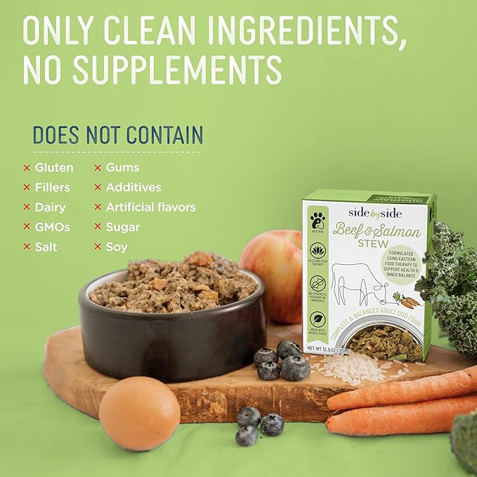 Side by Side Beef & Salmon Stew - Neutral Wet Dog Food & Dog Food Topper - Made with Nutrients & Whole Raw Ingredients - Human-Grade, No Artificial Additives or Fillers - USA Made (12.5 oz, 12-Pack)