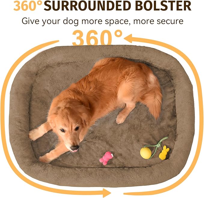 Orthopedic Dog Bed for Large Dogs, Waterproof Dog Bed for Large Size Dogs with Bolsters, Egg Crate Foam Sofa Bed with Washable Removable Cover & Non-Slip Bottom, Coffee