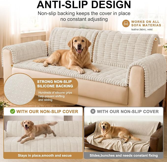 Smiry Couch Cover for Dogs, Non Slip Washable Sofa Protector for Pets, Soft Furniture Cover for Pet, Stylish Sofa Covers, Cozy Protect Against Fur, Dirt & Everyday Messes (White, 35.4" x 70.9")