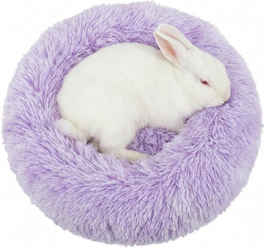 Guinea Pig Bed 11.8 Inch for Small Animal，Washable Small Animal Beds，Hideout Soft & Comfortable Donut Bed for Dwarf Rabbits/Hamster/Hedgehog/Ferrets,Purple and White