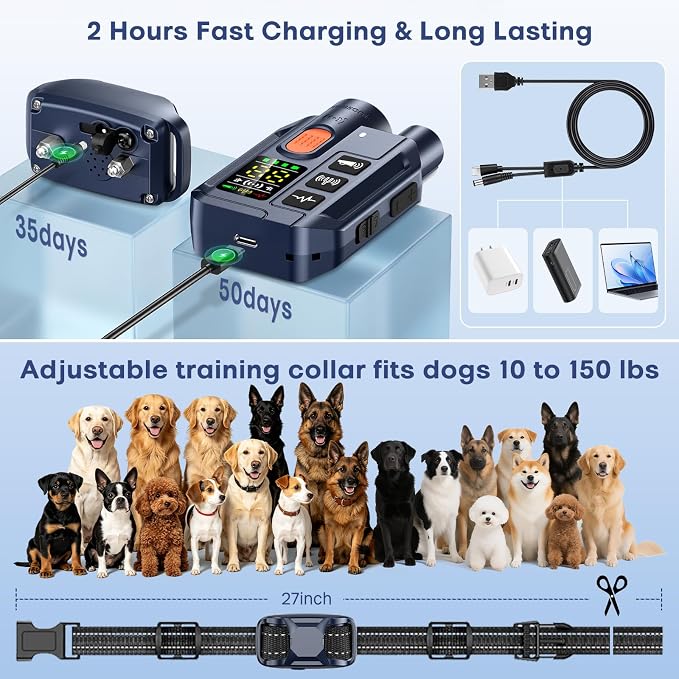 Dog Shock Collar with Remote Control, 4200FT Range, 4 Modes for Dog Training, Equipped with Ultrasonic Anti Barking, Rechargeable IP67 Waterproof Safe E Collar for Small Medium Large Dogs (10-150lbs)