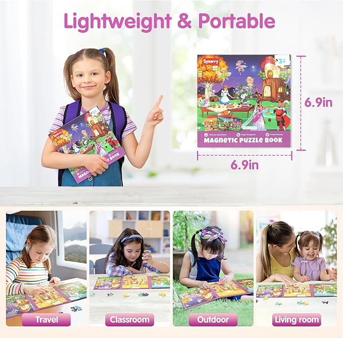 SYNARRY Princess Fairy Party Magnetic Puzzles for Toddlers 3-5 Girls, 36 Pieces Travel Puzzles for Kids Ages 4-6, Easter Basket Stuffers Gifts for Kids, Car Airplane Road Trip Activities Toy