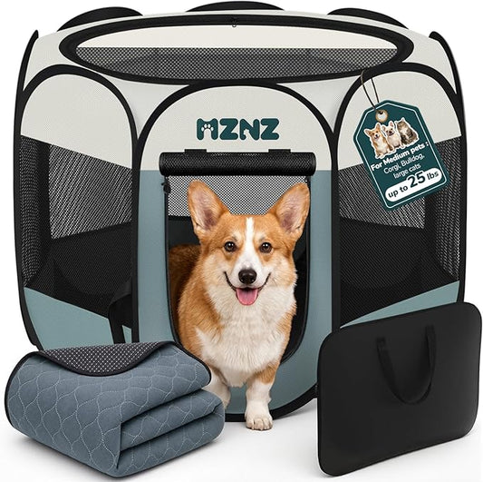 Dog Cat Playpen with Pee Pad, Portable Puppy Pet Crate Indoors for Small/Medium Dogs Cats Rabbits, Foldable Dog Cage Enclosure for Outdoor, Pop Up Dogs Tent Kennel with Carrying Case, Grey