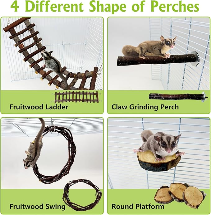 BNOSDM Sugar Glide Cage Accessories 6 Packs Wood Sugar Glider Toys Hanging Cage Ladder Sugar Glider Perch Stand Climbing Platform for Hamster Squirrel