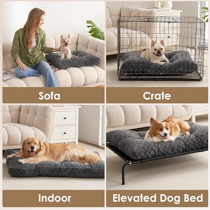 EHEYCIGA Washable Medium Dog Bed for Crate 29x21 Inch, Reversible Kennel Pad for Dogs Weight Up to 35 lbs, Plush and Comfy Pet Sleeping Mat, Charcoal