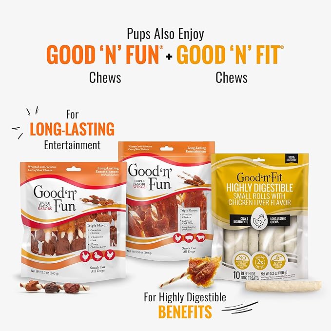 Good 'n' Tasty Triple Flavor Puree Mix-Ins Dog Food Topper Treats for All Dogs, 7 Count, Easy Single-Serve Portions, Added Protein with Duck, Beef and Rabbit, No Chicken Added (Pack of 2)