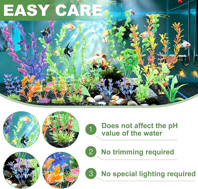 Ninsula Aquarium Plants 16P, Plastic Fish Tank Plants, Different Types Artificial Decor Aquarium Artificial Plastic Plants, Turtle Goldfish Betta Fish Tank Decor Set, Fish Decor for Tank (Colorful)