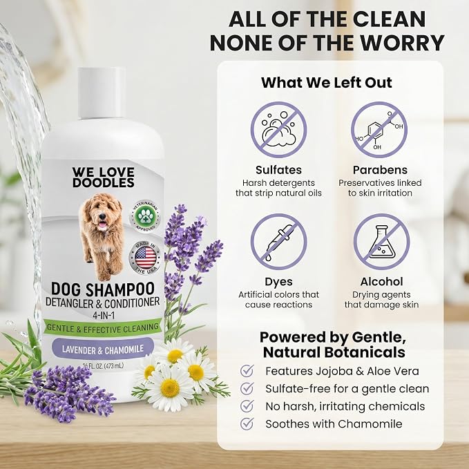 We Love Doodles Dog Detangler Spray - Leave-in Conditioner for Dogs - Dog Detangling Spray - Dematting Spray for Dogs - Tangle Remover - Made in The USA (Detangler & Shampoo (Lavender))