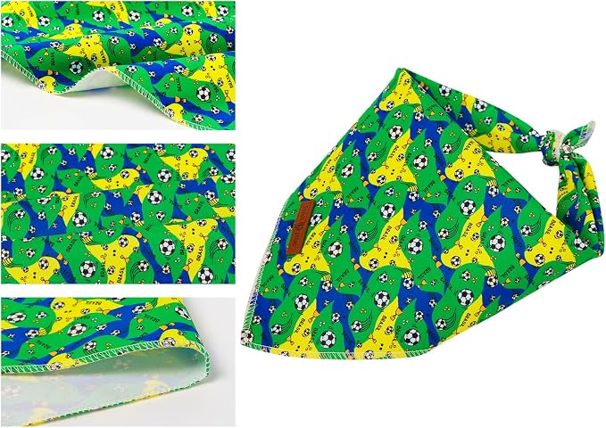 Lionet Paws Summer Football Dog Bandana Washable Cotton Handkerchief Scarf Triangle Football Club Game Bandana for Medium Large Dogs Girl Boy