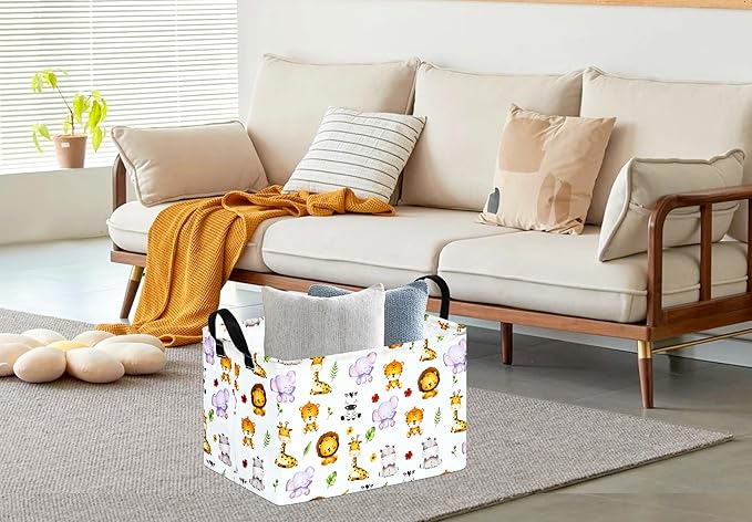 Kid Clothes Storage Basket Gift Shelf Basket Toy Storage Bin, Nursery Basket Organizer Box for With Handles for Room Deco (Leaf Animal)