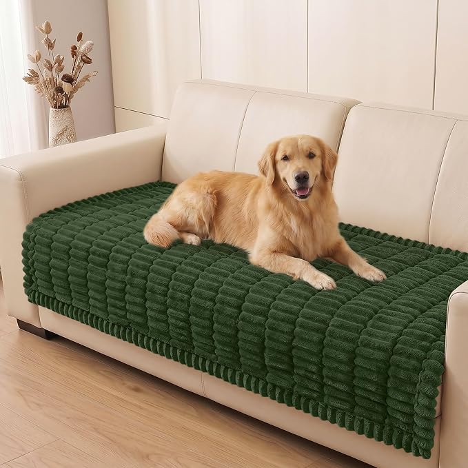 Smiry Couch Cover for Dogs, Non Slip Washable Sofa Protector for Pets, Soft Furniture Cover for Pet, Stylish Sofa Covers, Cozy Protect Against Fur, Dirt & Everyday Messes (Dark Green, 35.4" x 70.9")