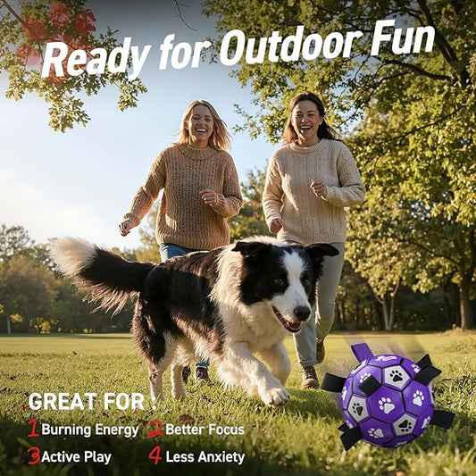 QDAN Dog Toys Soccer Ball with Straps - Dog Water Toy, Puppy Birthday Gifts, Durable Dog Balls for Small Medium Dogs （6 Inch）