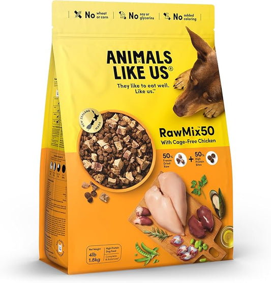 Raw Freeze Dried Dog Food RawMix50 Premium Cage-Free Chicken Recipe, Protein Rich, Includes Kibble, Non-GMO, No Wheat or Corn, 4 lbs