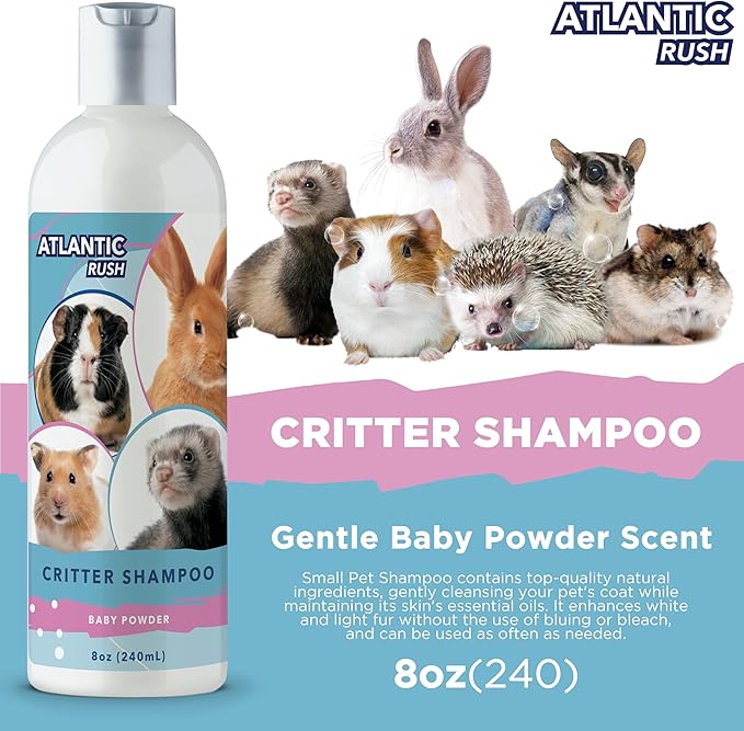 Critter Shampoo for Small Pets - 8oz Small Animal Lightly Scented Shampoo - Pet Shampoo for Small Critters Including Ferrets, Guinea Pigs, Rabbits, Hedgehogs, Hamsters & Sugar Gliders (Baby Powder)
