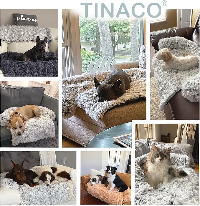 Tinaco Calming Dogs/Cats Bed Mats, Dog Pad Washable Removable Couch Cover, Plush Long Fur Mat for Pets, Waterproof Lining, Perfect for Small, Medium and Large Dogs and Cats (Navy Blue, 34"x30")