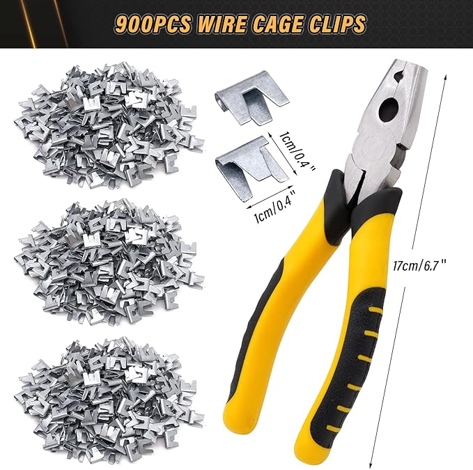 900pcs Rabbit Chicken Wire Cage Clips with Fence Pliers Hog Rings Snap-Ring Pliers Wire Clamp Tool Fasten Clips Buckle Pliers for Building Installation Wire Cage Pet Bird Quail
