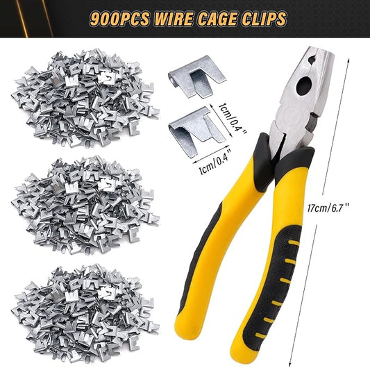 900pcs Rabbit Chicken Wire Cage Clips with Fence Pliers Hog Rings Snap-Ring Pliers Wire Clamp Tool Fasten Clips Buckle Pliers for Building Installation Wire Cage Pet Bird Quail