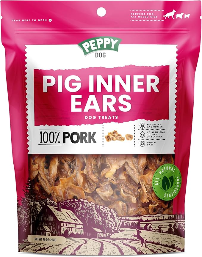All Natural Pig Ear Slices Dog Treats (70oz) | Protein-Packed | No Preservatives | Promotes Dental Health | Hypoallergenic | Reduces Plaque and Tartar | Perfect Chewiness (70 oz (Pack of 1))