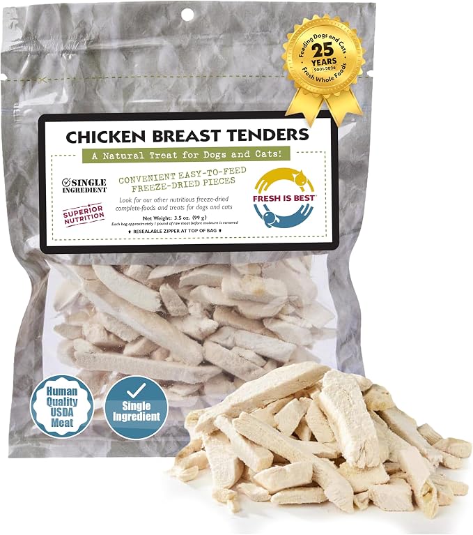 Fresh Is Best Freeze Dried Dog Treats - Raw Freeze Dried Chicken Breast for Dogs & Cats - Healthy Dog Training Treats in Resealable Zipper Bag - High-Protein Single Ingredient - Made in the USA