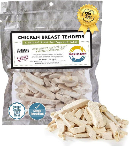 Fresh Is Best Freeze Dried Dog Treats - Raw Freeze Dried Chicken Breast for Dogs & Cats - Healthy Dog Training Treats in Resealable Zipper Bag - High-Protein Single Ingredient - Made in the USA