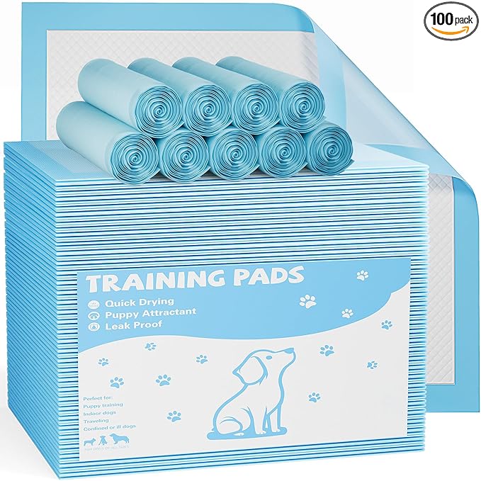 Sweetcrispy 100 Count Dog Puppy Training Pee Pads - Absorbency Disposable Underpads, Leakprood and Quick Drying, Regular Size 22''x 22'' for Potty Training, Incontinence Pads