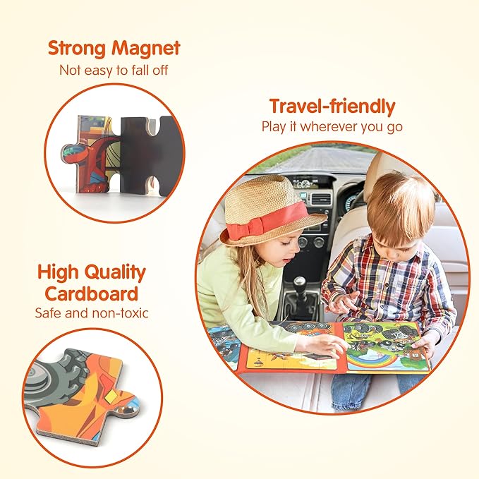 SYNARRY Magnetic Puzzles for Toddlers 3-5, 20 Pieces Travel Puzzles for Kids Ages 4-6, Easter Basket Stuffers Gifts for Kids, Car Airplane Road Trip Activities Toys for 3 4 5 6 Year Old Children