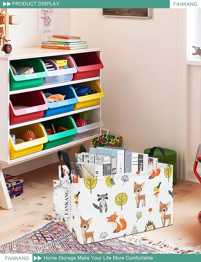 Storage Bins, Nursery Hamper Canvas Laundry Basket Foldable with Waterproof PE Coating Large Storage Baskets for Kids Boys and Girls, Office, Bedroom, Clothes,Toys(Rec-deer）