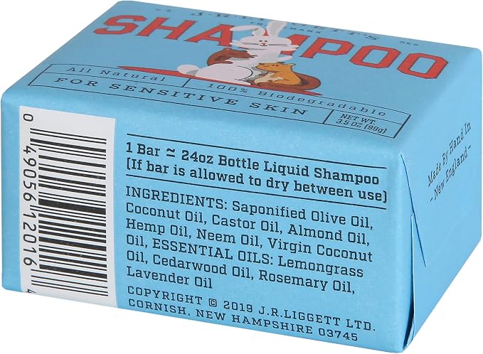 J.R.LIGGETT'S Small Animal Shampoo Bar, Natural Cleansing Bar for Rabbits, Guinea Pigs, Ferrets, and Small Pets, Gentle Hypoallergenic Formula, Detergent-Free, 3.5 oz