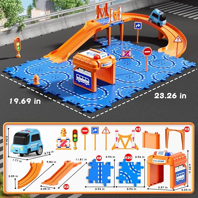 NIPLOOOW Puzzle Race Car Track Set for Kids 3-5, Floor Puzzle Track Car Set, Toddler Toys for 3 4 5 6 Years Old Boys, Toys Gift for Kids Boys Girls Age 3 4 5 6 7 8 Years Old